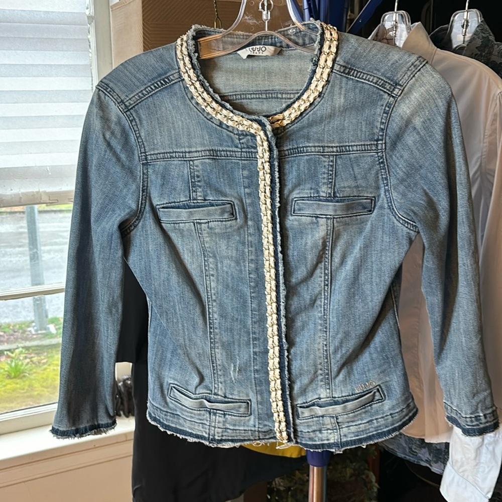 Liu Jo Jean jacket with white and silver braid. Size Eu 46.